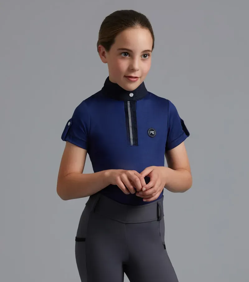Mini Amia Girl's Technical Short Sleeve Riding Top / Navy