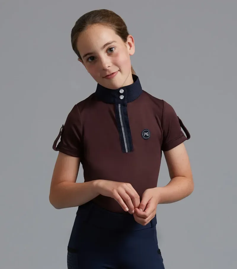 Mini Amia Girl's Technical Short Sleeve Riding Top / Wine