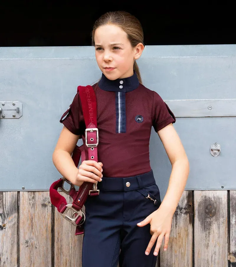 Mini Amia Girl's Technical Short Sleeve Riding Top / Wine-1