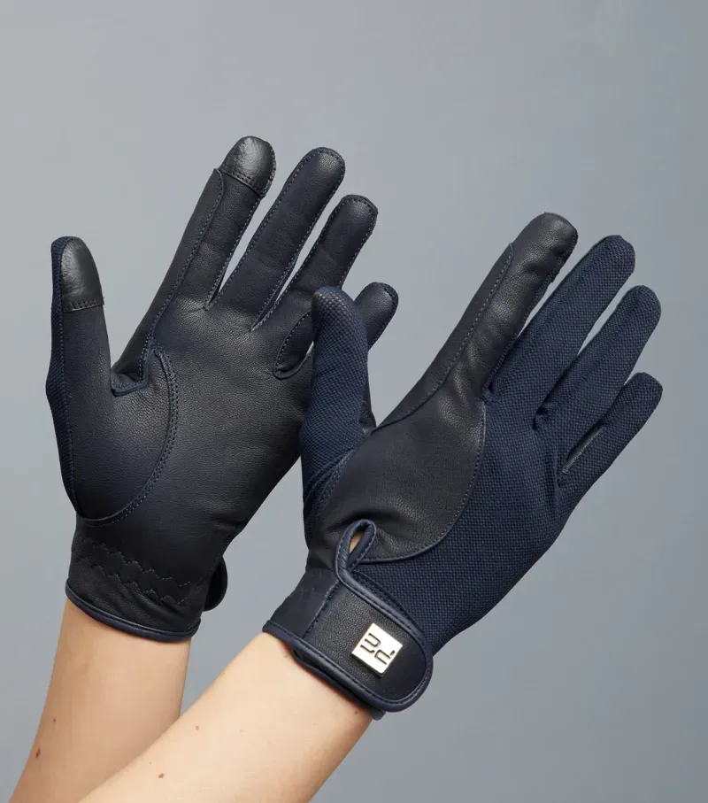 Bordoni Leather Mesh Riding Gloves - Navy