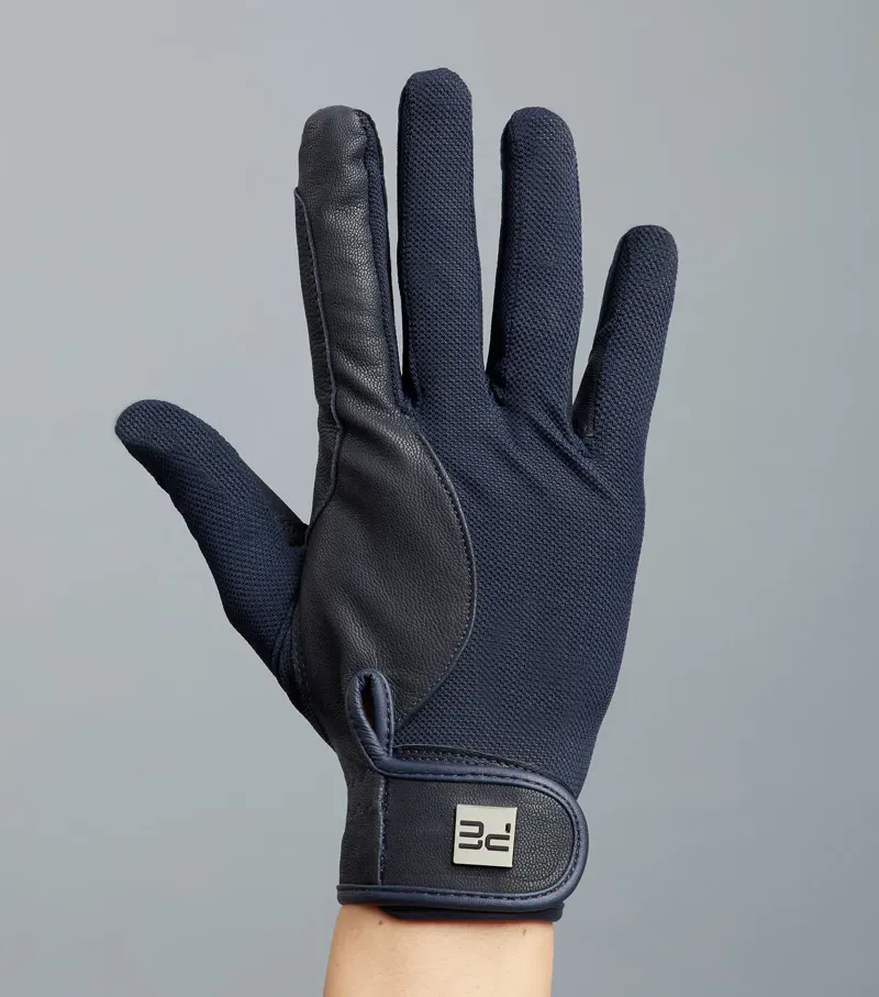 Bordoni Leather Mesh Riding Gloves - Navy-4