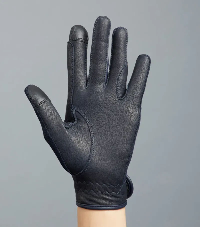 Bordoni Leather Mesh Riding Gloves - Navy-5