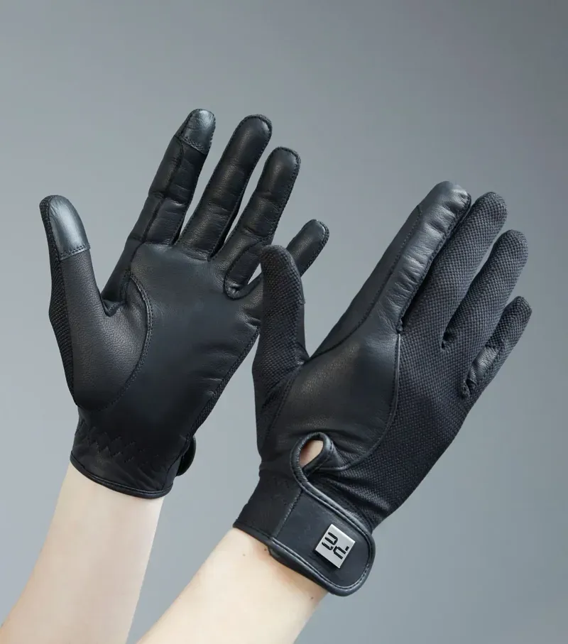 Bordoni Leather Mesh Riding Gloves - Black
