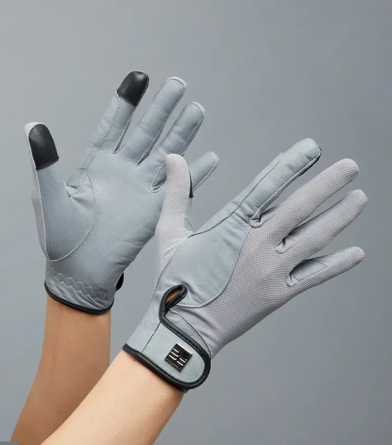 Bordoni Leather Mesh Riding Gloves - Grey