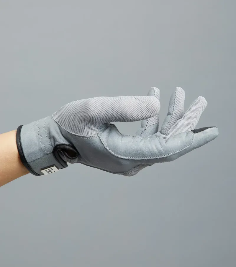 Bordoni Leather Mesh Riding Gloves - Grey-3