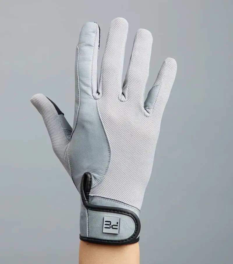 Bordoni Leather Mesh Riding Gloves - Grey-4