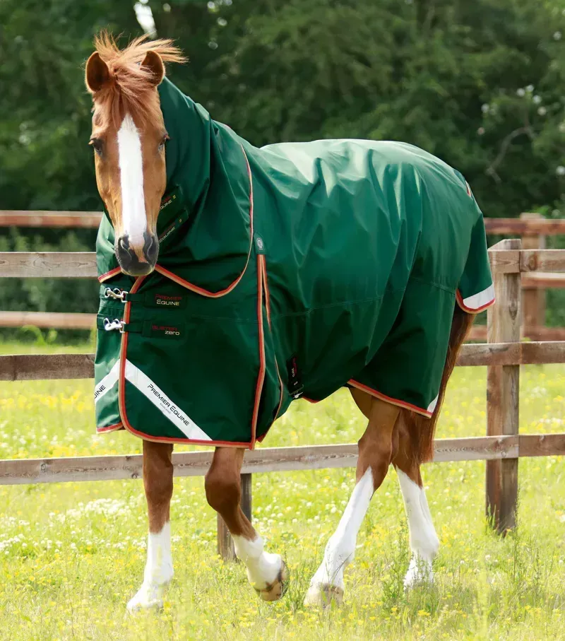 Premier Equine Buster Zero Turnout Rug With Classic Neck Cover in Green