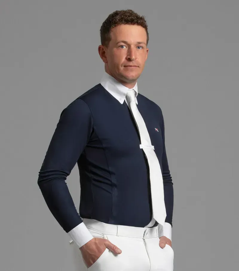 Premier Equine Giulio Long Sleeve Show Shirt in Navy