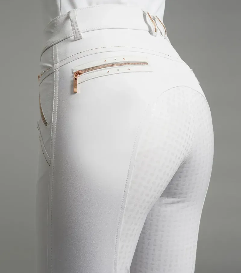 Premier Equine Ladies Milliania Full Seat Gel Competition Breeches in White-2