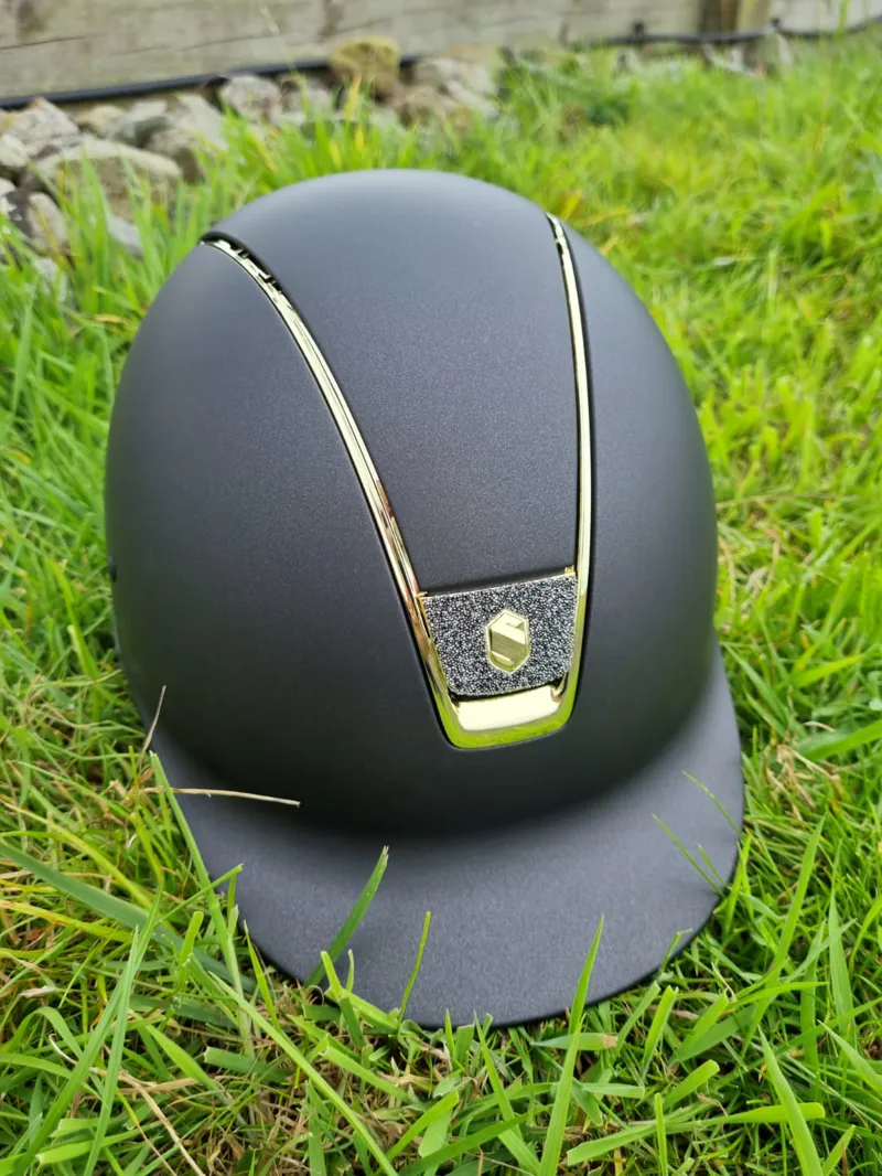 Samshield Shadowmatt Helmet with Gold Crystal Fabric Blazon and Gold Trim M Brown-1