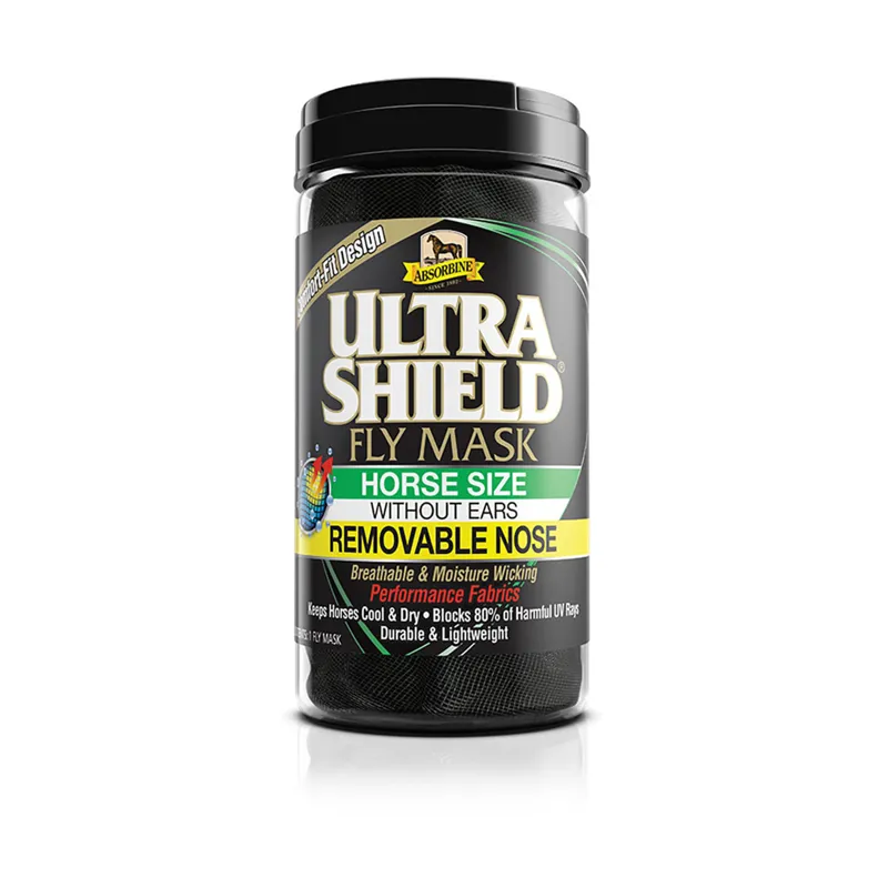 Absorbine UltraShield Fly Mask Black with ears c/w removable nose