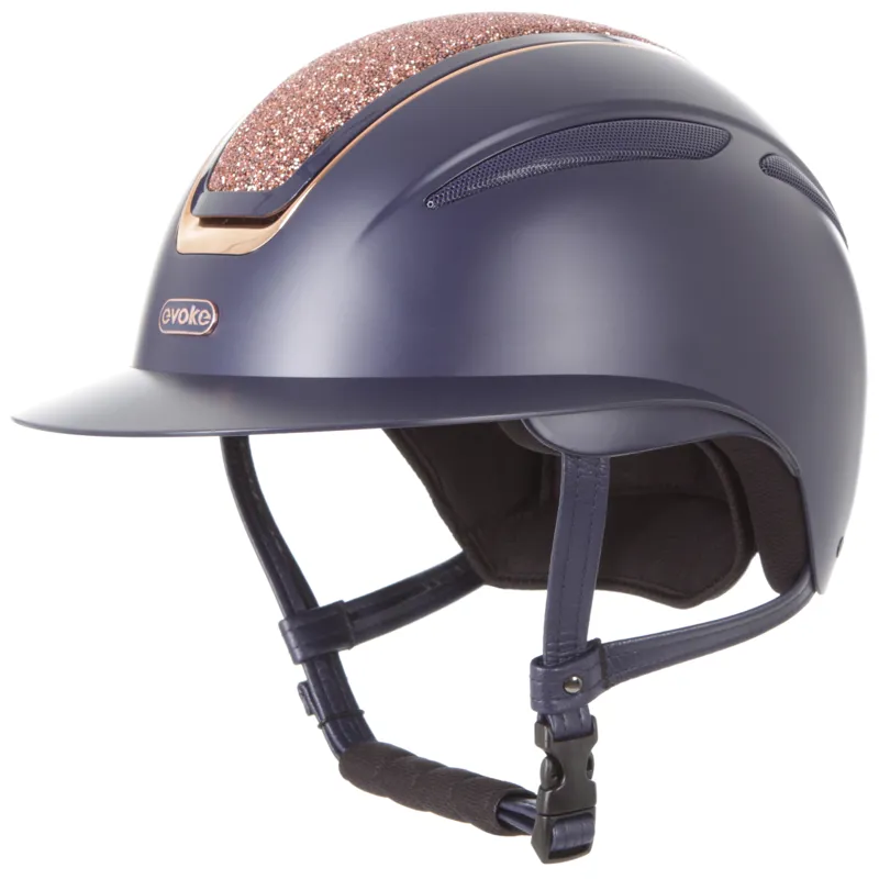 Evoke Callisto Wide Peak Helmet Navy/Rose Gold Crystal