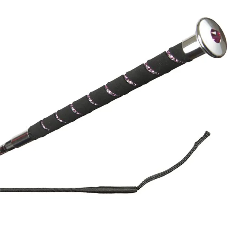 Fleck Crystal Handle Dressage Whip Pink Crystal