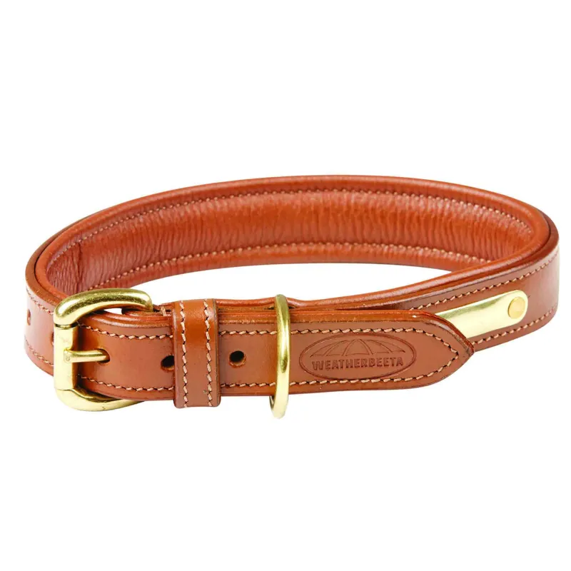 WEATHERBEETA PADDED LEATHER DOG COLLAR Tan