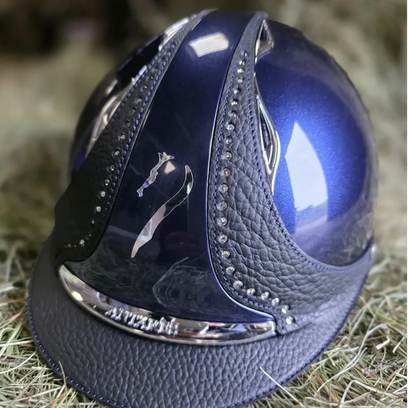 Antares Premium Glossy Galaxy Crystal Strip Svarowski Riding Hat - Blue/Blue-1