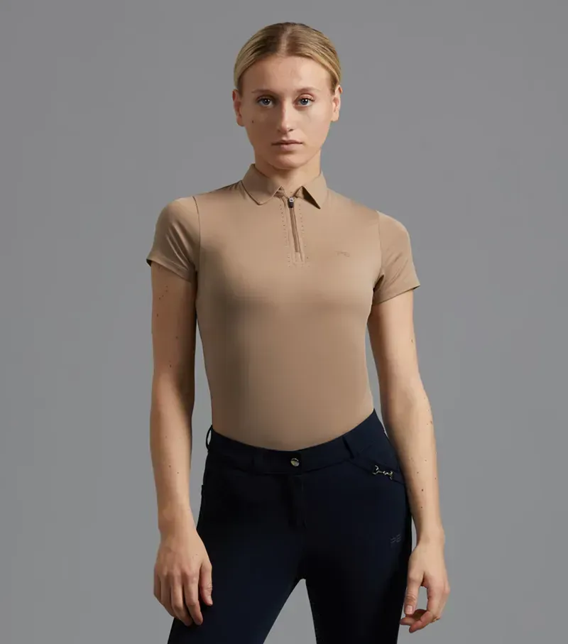 Scintillo Ladies Short Sleeve Riding Top / Beige uk