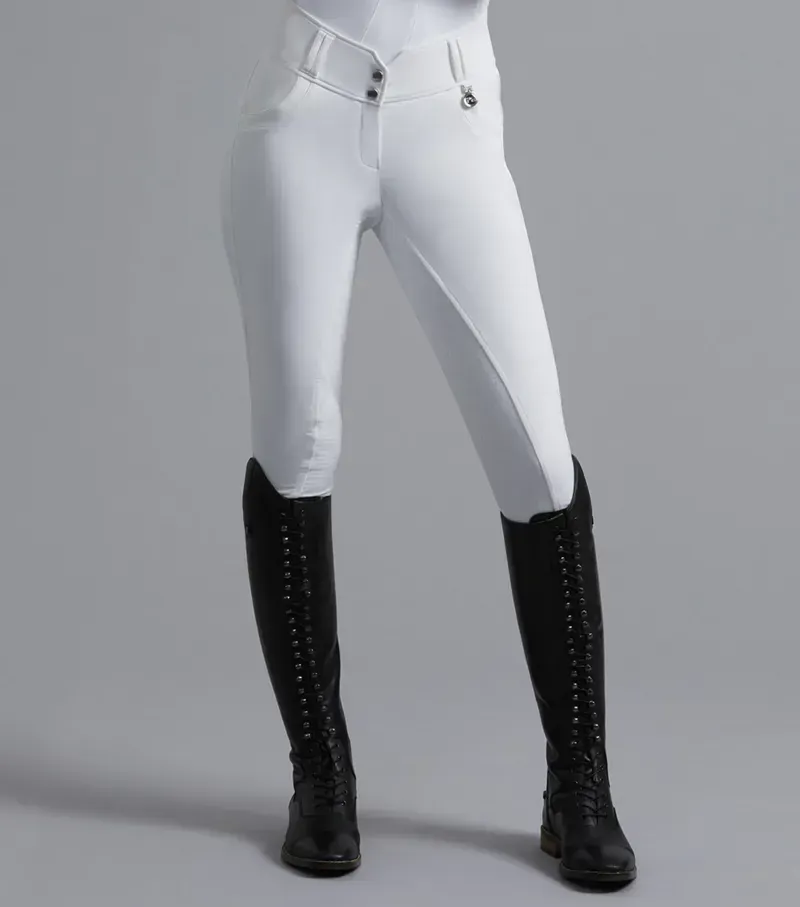 Premier Equine Ladies Sophia Full Seat High Waist Competition Riding Breeches in White-2